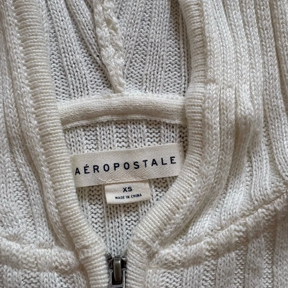 Aeropostale White Ribbed Hooded Cardigan - Picture 3 of 3